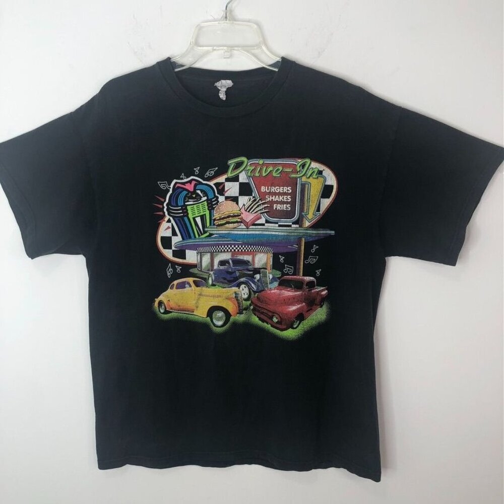 Vintage 90s Drive-In T-Shirt Hot Rod Magazines Graphic Tee Black Cotton Unisex L